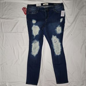 NWT Slink Jeans Womens 16 Skinny Curvy Jeans Medium Wash Distressed Acid Wash